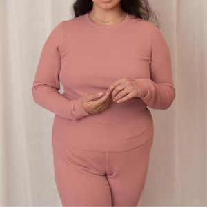 Noble Adult Organic Waffle Jammie Set in Dusty Rose, Large